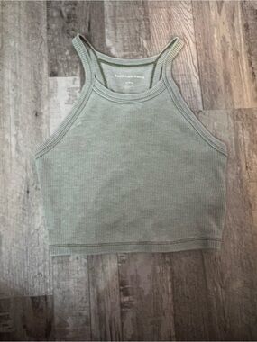 American Eagle Outfitters Sage Ribbed High-Neck Cropped Tank